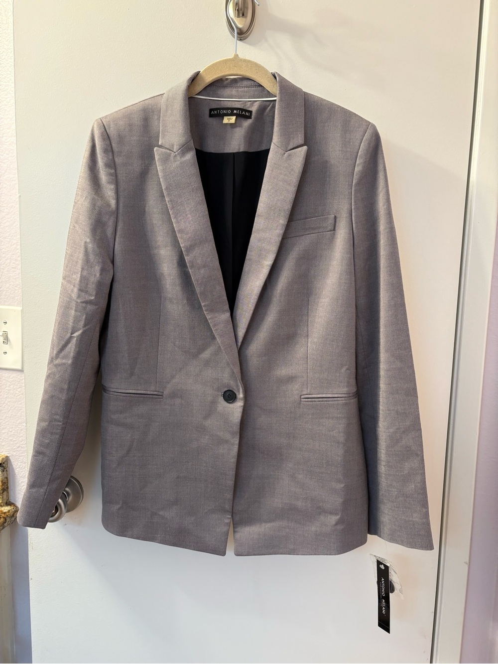 ANTONIO MELANI Light Gray Women's Tailored Blazer (Navy Ivory) Size 8/PTP 19